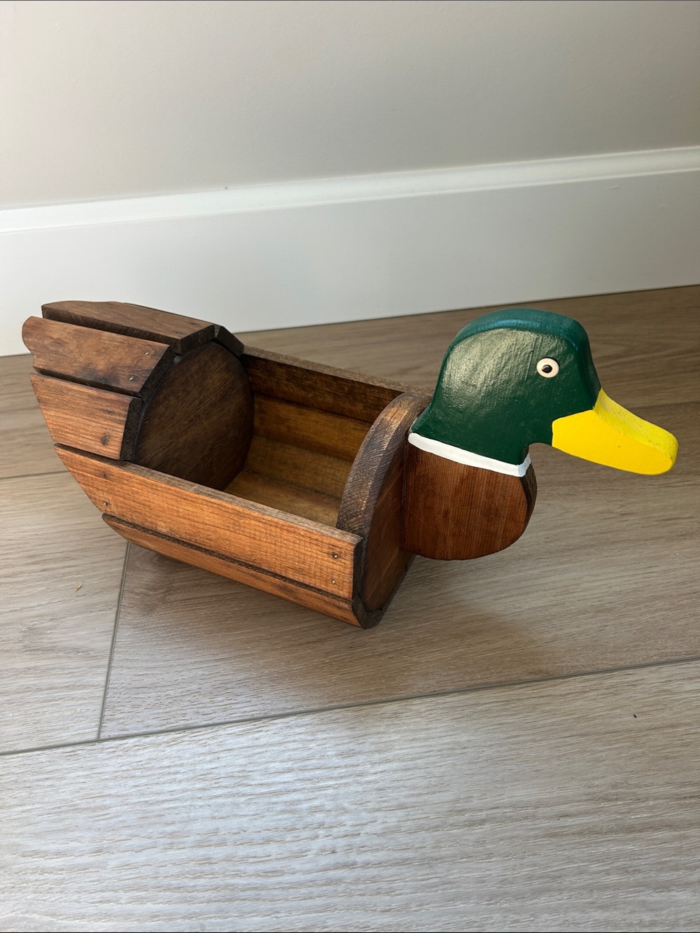 Vintage Wooden Slatted Duck basket / planter